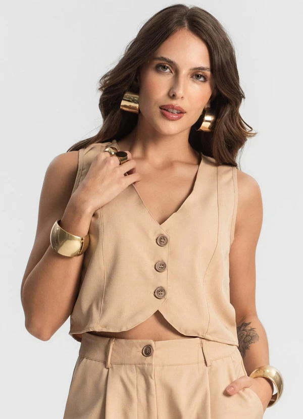 Rovitex - Colete Feminino em Alfaiataria Bege