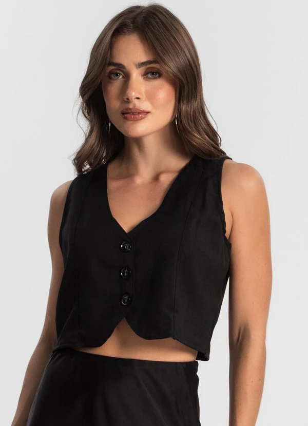 Rovitex - Colete Feminino em Alfaiataria Preto