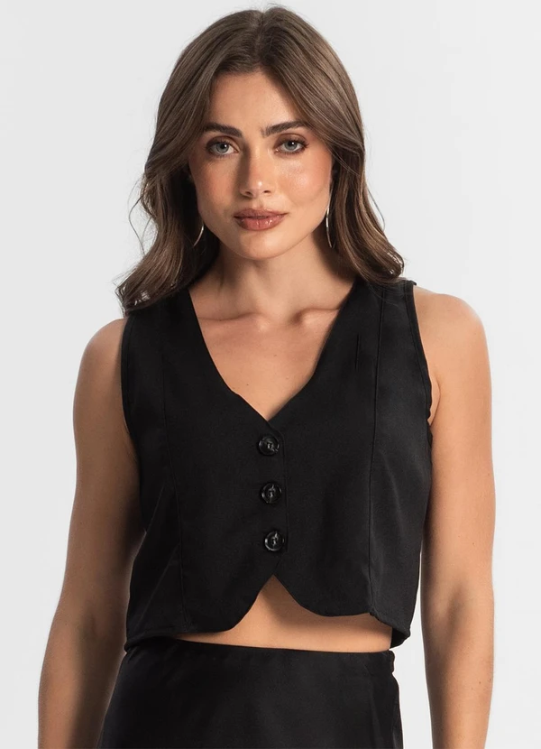 Rovitex - Colete Feminino em Alfaiataria Preto 4