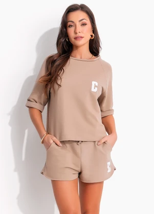 Conjunto Moletom Cropped CalÇa Moletom Curta Feminina Cropped CalÃ