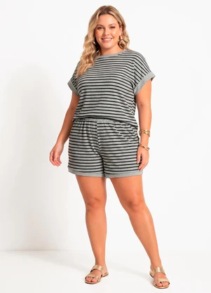 Quintess - Conjunto Cinza Listrado  Algodão - QUINTESS