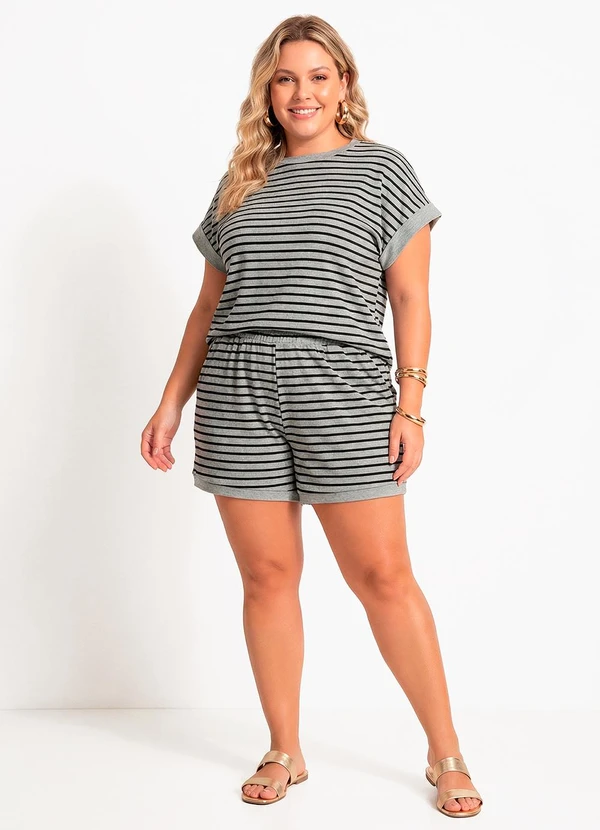 Quintess - Conjunto Cinza Listrado  Algodão 4