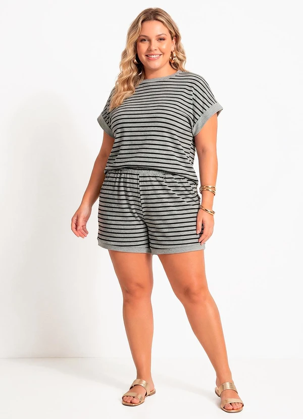 Quintess - Conjunto Cinza Listrado  Algodão 7