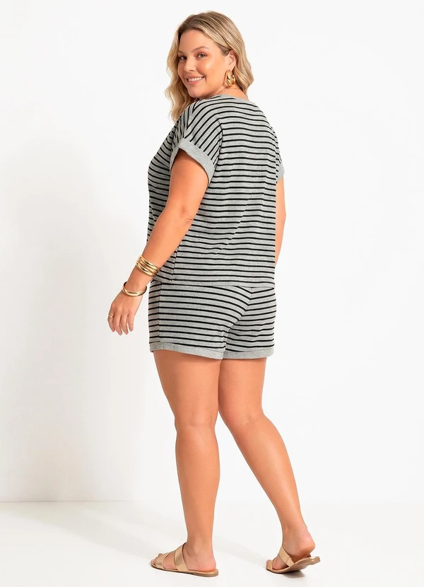 Quintess - Conjunto Cinza Listrado  Algodão 8