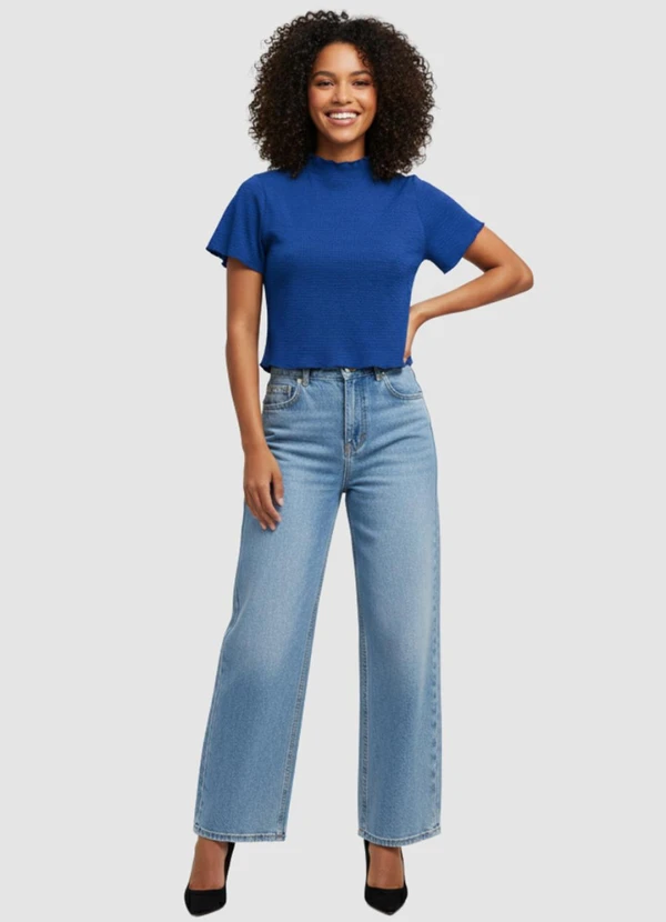 Yends Fashion - Cropped Anarruga Gola Alta Cacharrel Azul 2