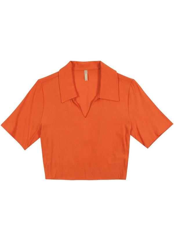 Cativa - Cropped Básico com Gola Laranja