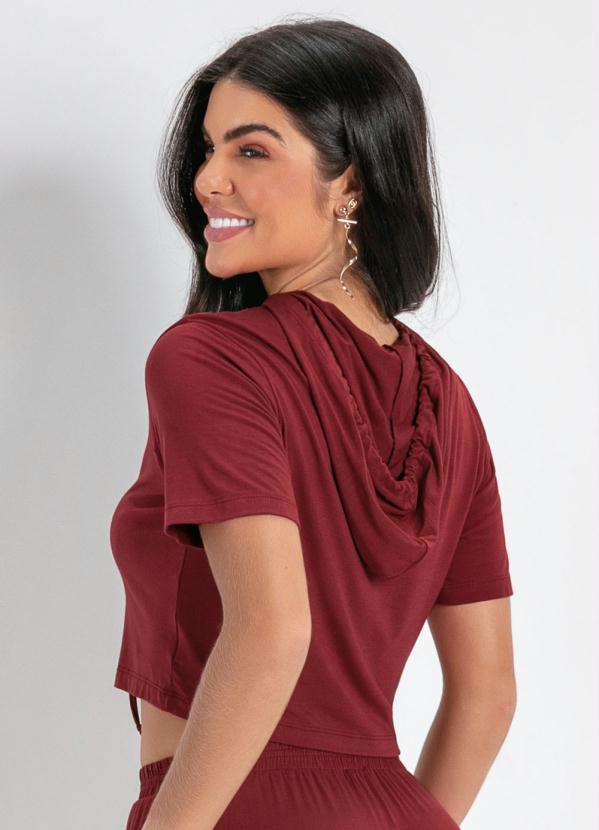 Outlet - Cropped Bordô com Capuz e Mangas Curtas 2