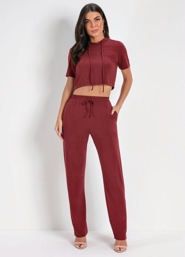 Outlet - Cropped Bordô com Capuz e Mangas Curtas 3