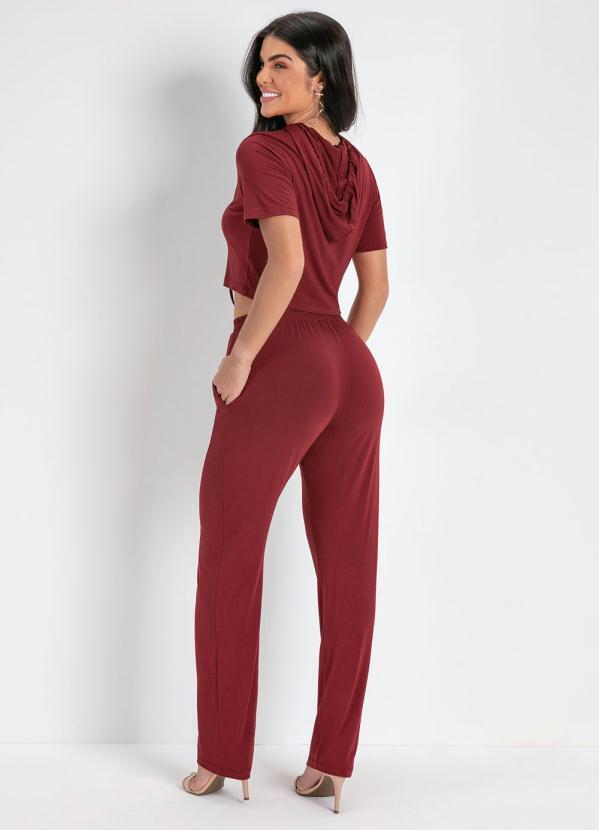 Outlet - Cropped Bordô com Capuz e Mangas Curtas 4