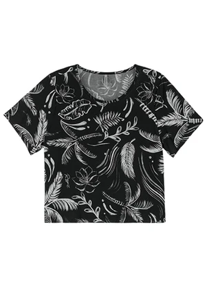 Outlet - Cropped Estampado Adulto Feminino Preto - OUTLET