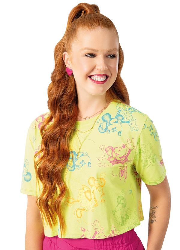 Disney - Cropped Estampado em Meia Malha Verde 1