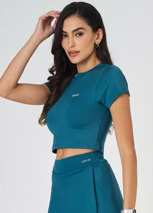 Vouq - Cropped Fit-Tech Goes com Manga Azul - VOUQ