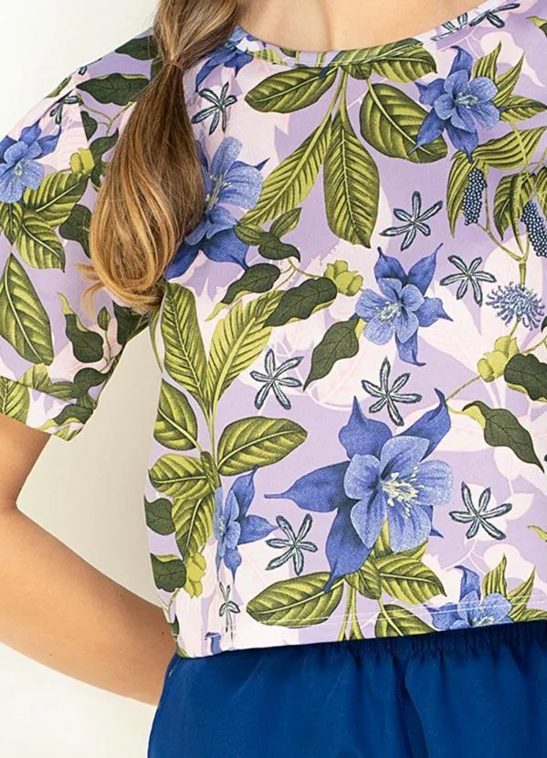 Moda Pop - Cropped Floral Manga Curta com Pregas e Punho 3
