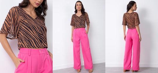 Cropped Tigre com Decote em V Drapeado