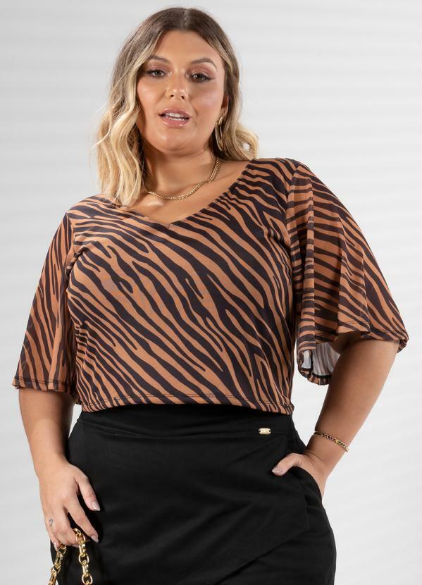 Quintess - Cropped Tigre com Decote em V Drapeado