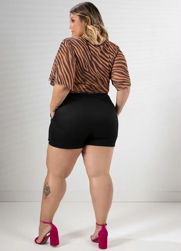 Quintess - Cropped Tigre com Decote em V Drapeado