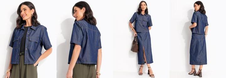 Jaqueta Azul Escuro em Jeans