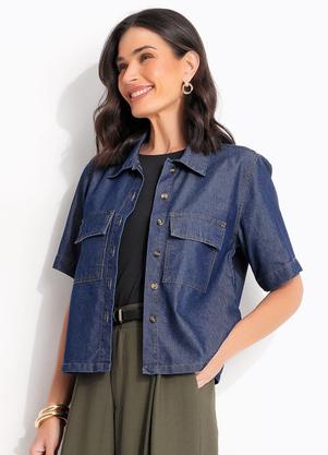 Jaqueta Azul Escuro em Jeans