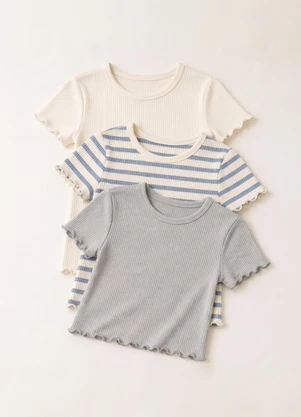 Quintess - Kit 3 Blusas Caneladas Feminina - QUINTESS
