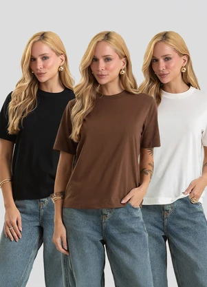 Dianna - Kit 3 Blusas Femininas Básicas Lisas Multicores - DIANNA