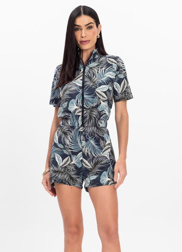 Rovitex - Macaquinho Curto Estampado em Viscose Wtb Azul 1