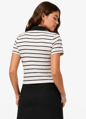 Minty - Polo Feminina Box Cotton Listrado Bege - MINTY