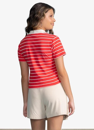 Minty - Polo Feminina Box Cotton Listrado Vermelho - MINTY