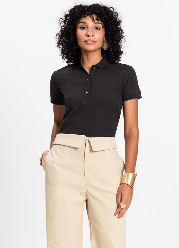 Select - Polo Feminina Piquet Básica Preto 3