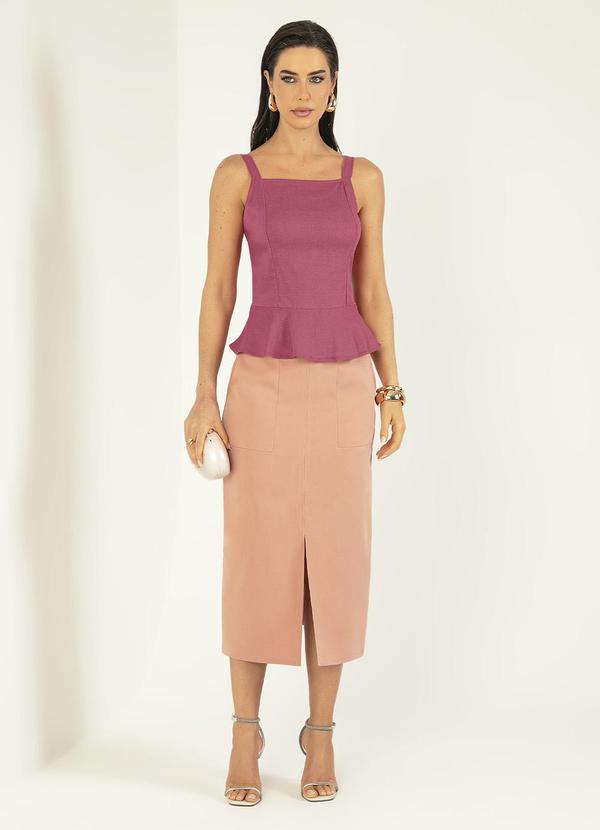 Gris - Regata Decote Quadrado Tecido em Linho Rosa 3