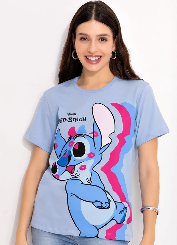 Disney - T-Shirt Azul Bebê em Malha de Algodão Penteado