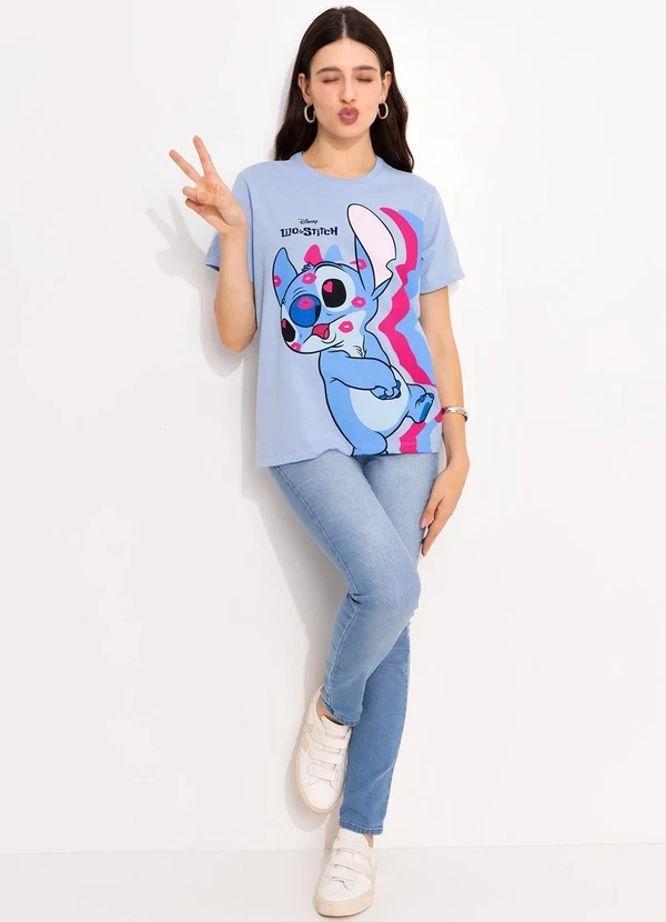 Disney - T-Shirt Azul Bebê em Malha de Algodão Penteado 3