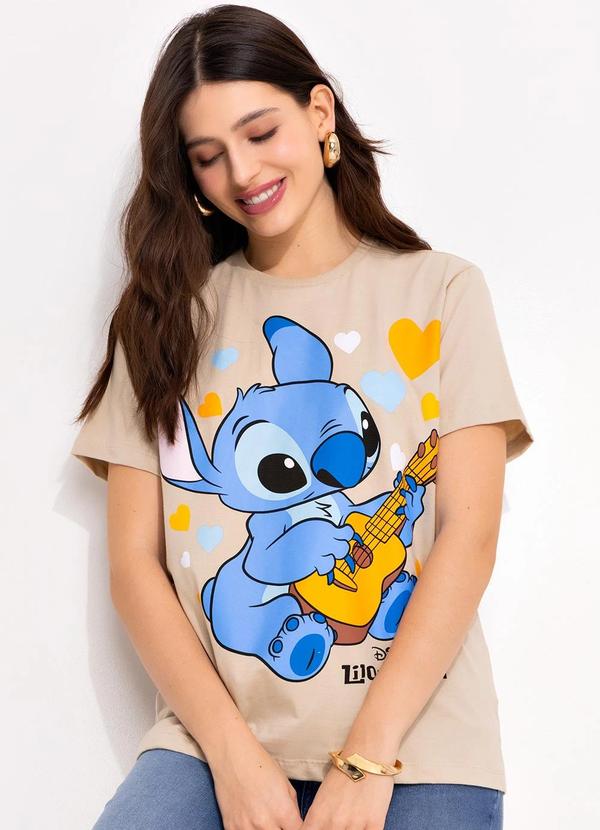 Disney - T-Shirt Bege em Malha de Algodão Penteado