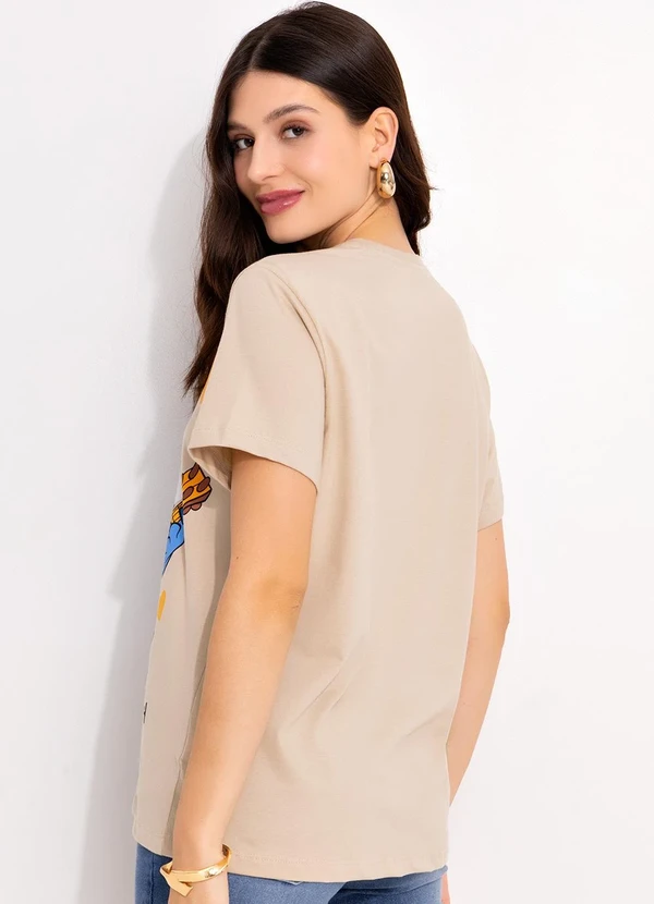 Disney - T-Shirt Bege em Malha de Algodão Penteado 2