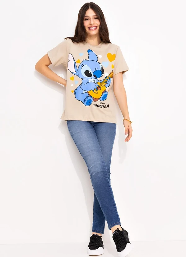 Disney - T-Shirt Bege em Malha de Algodão Penteado 3