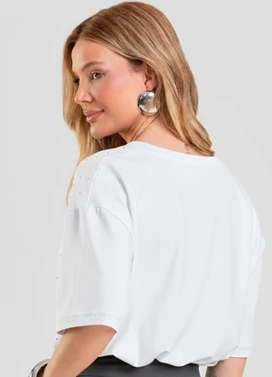 Dianna - T- Shirt Box Feminina com Strass Bege - DIANNA