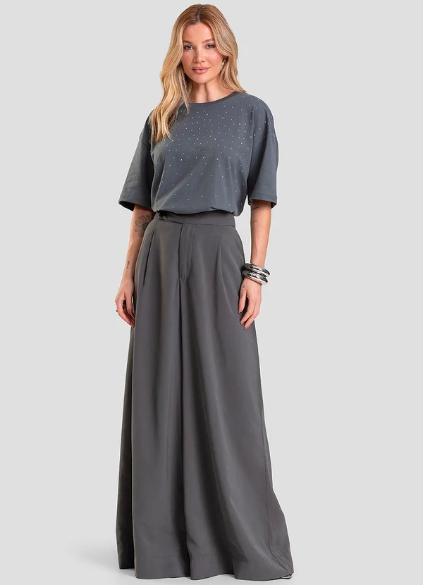 Dianna - T- Shirt Box Feminina com Strass Cinza 3