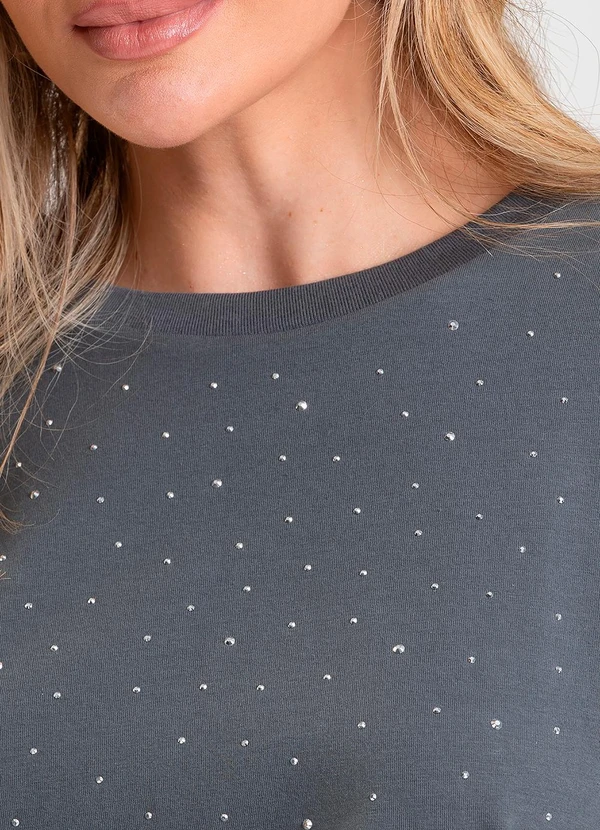 Dianna - T- Shirt Box Feminina com Strass Cinza 4