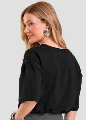 Dianna - T- Shirt Box Feminina com Strass Preto - DIANNA