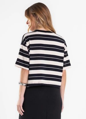 Rovitex - T Shirt Box Feminina Listrada Cotton Leve Preto - ROVITEX