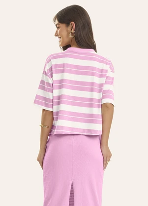 Rovitex - T Shirt Box Feminina Listrada Cotton Leve Rosa - ROVITEX