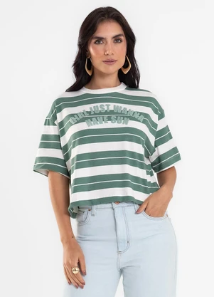 Rovitex - T Shirt Box Feminina Listrada Cotton Leve Verde - ROVITEX