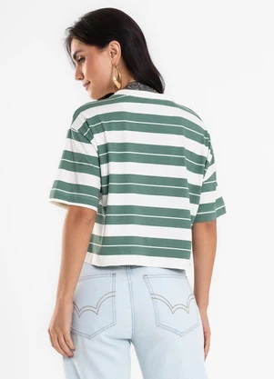 Rovitex - T Shirt Box Feminina Listrada Cotton Leve Verde - ROVITEX