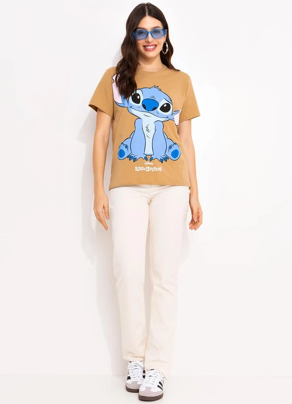 Disney - T-Shirt Caramelo em Malha de Algodão Penteado 3