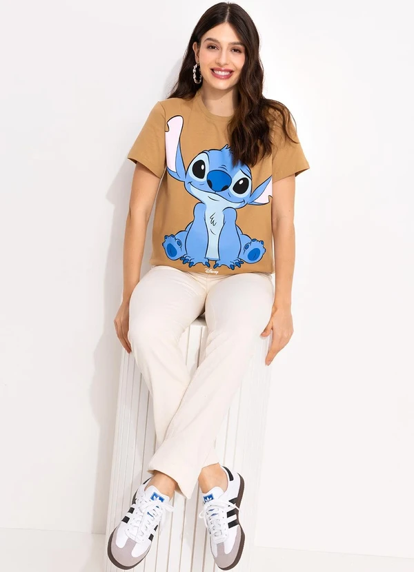 Disney - T-Shirt Caramelo em Malha de Algodão Penteado 4