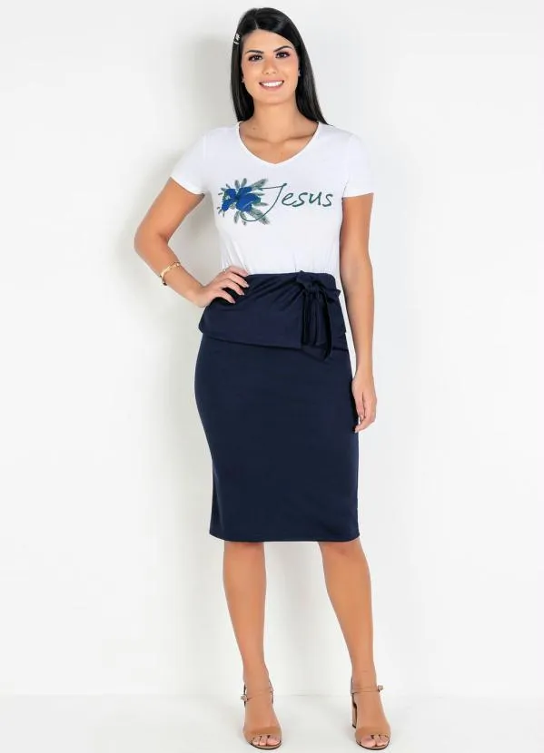 Rosalie - T-Shirt com Estampa Frontal e Decote V Branca 3