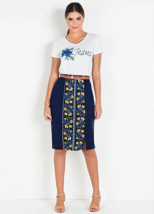 Rosalie - T-Shirt com Estampa Frontal e Decote V Branca 4