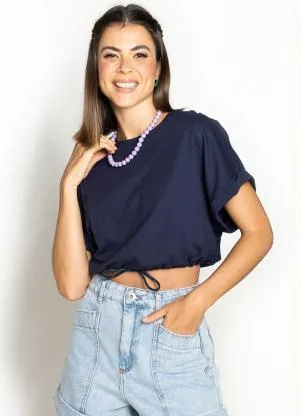 Forum - T-Shirt Cropped de Malha Marinho - FORUM