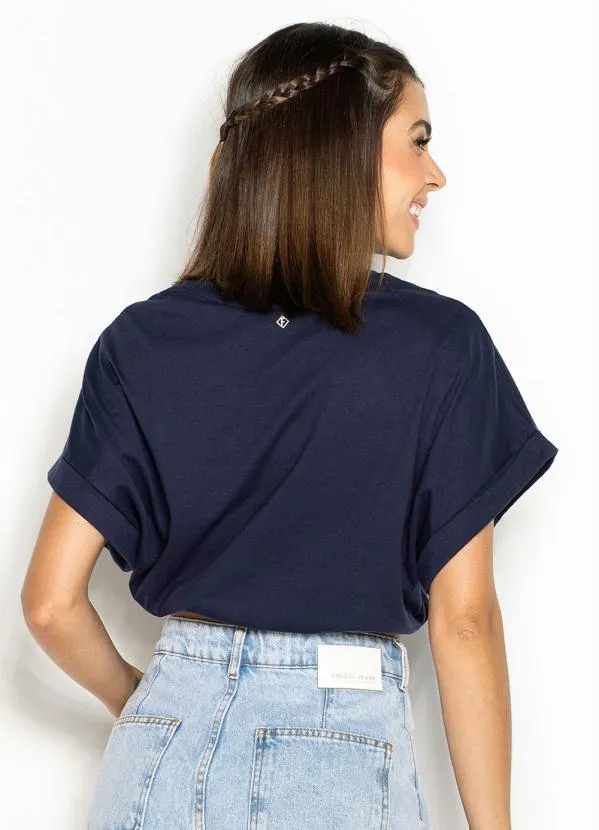 Forum - T-Shirt Cropped de Malha Marinho 2