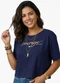 Infinita Cor - T-Shirt Cropped Feminina com Estampa Preto - variação: Azul
