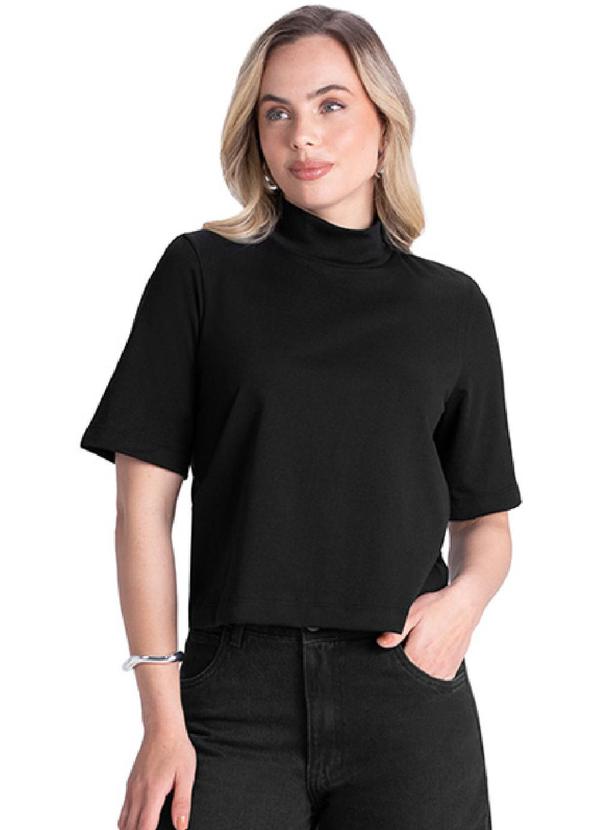 Rezzato - T-Shirt Cropped Gola Alta Feminino Preto